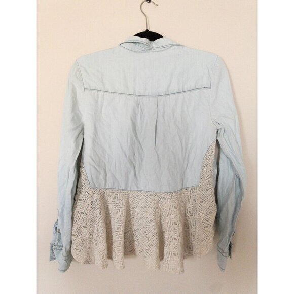 Anthropologie Holding Horses Blue Button-Down Shirt With Lace Back Size S - Picture 2 of 7